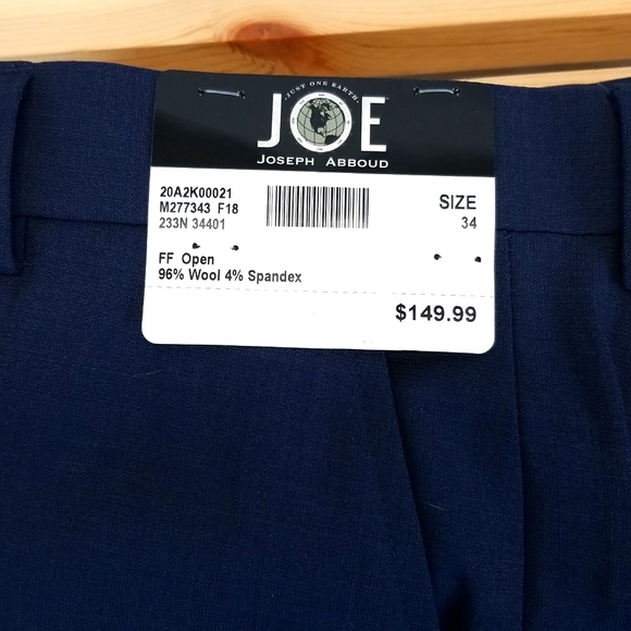 MEN'S JOE BY JOSEPH ABBOUD MED BLUE WOOL DRESS SLACKS ( NWT ) SIZE 33 - UNHEMED - Picture 5 of 8